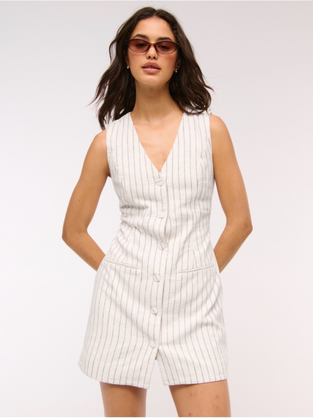 NWT new Abercrombie & Fitch Mara White Pinstripe Linen Vest Mini Dress
